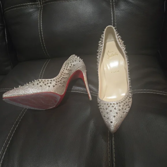 Christian Louboutin Blush Crystal & Spike Pointed-Toe Pumps - Picture 2 of 7